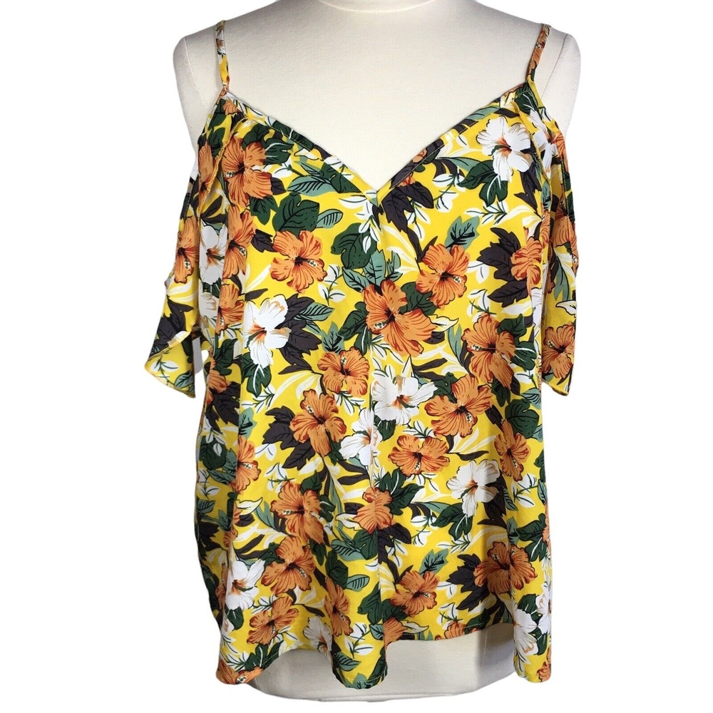 Shein Women's 2XL Floral Print Blouse Cami Spaghetti Strap Cold Shoulder Blouse
